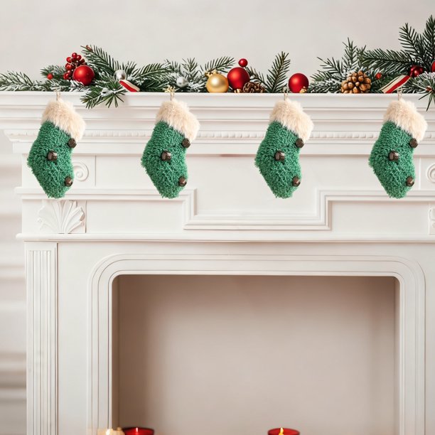 mfyjkho Adorno navideño de tela con flecos rojos y bordes blancos - Decoración colgante de poliéster para el hogar en vacaciones - 1 pieza