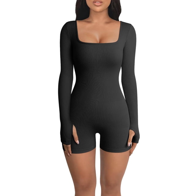 xiaxaixu Combinaison de Yoga pour Femmes, Manches Longues, Col Carré, Combishort de Gym