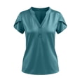 thumbnail image 4 of CYMMPU Women's Summer Solid Color Satin Button V Neck Top, Casual Short Sleeve Lightweight Elegant Blouse for Women Navy S, 4 of 6