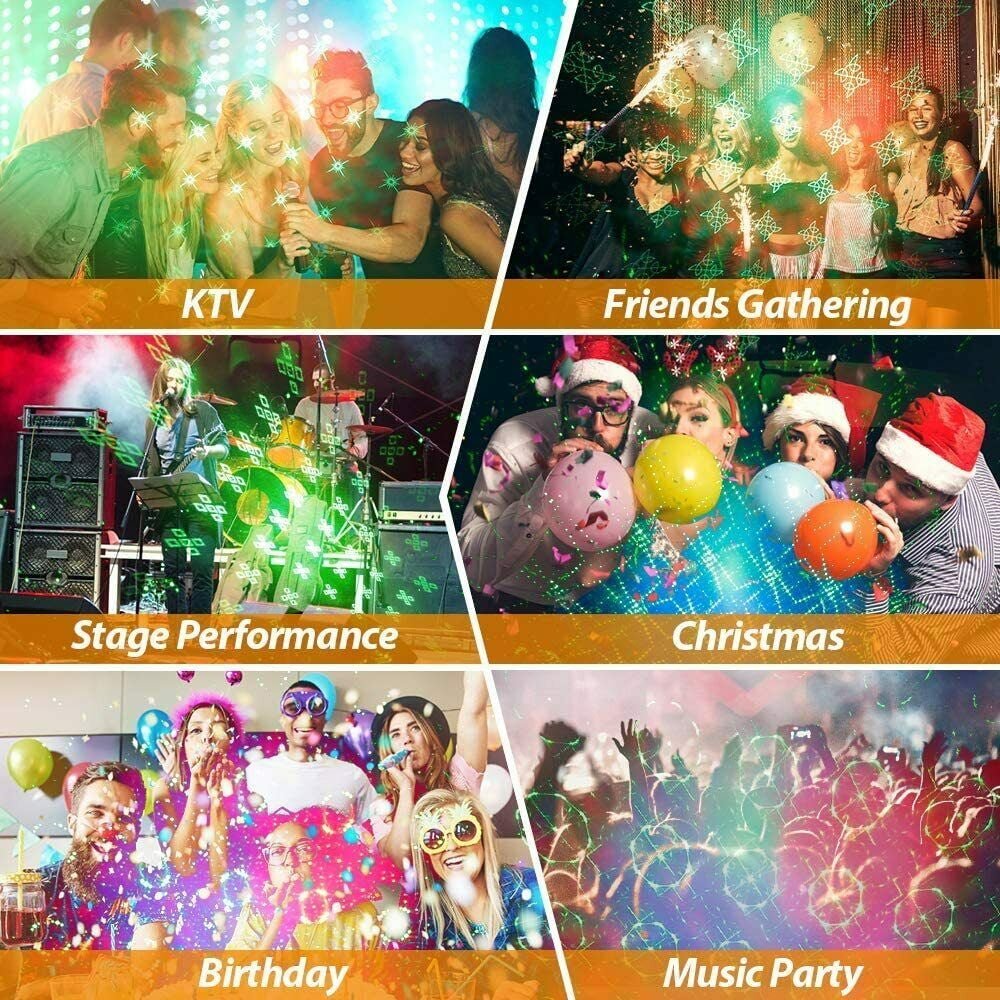 LNKOO 128 Pattern RGB Portable Led Stage Laser Light DJ KTV Projector Party Disco Lamp Stage Laser Light Mini Flash Built-in battery usb charging Strobe Light for Stage Lighting Christmas Parties