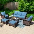 thumbnail image 5 of Summit Living 2-Piece Outdoor Swivel Chairs, Wicker Patio Club Lounge Chairs With Backrests & Cushions for Garden, Pool, Porch, Yard, Navy-blue, 5 of 9