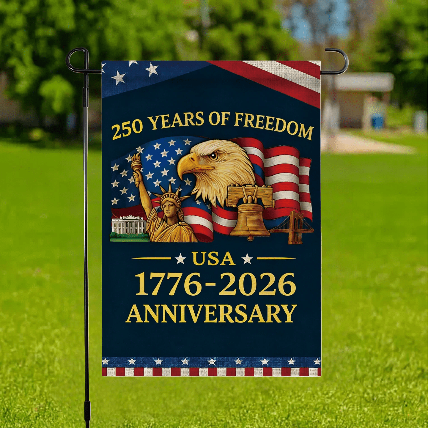 250 America Anniversary Flag 1776-2026 Patriotic Garden Flags for Yard Decorations Double Sided Linen 30x45cm
