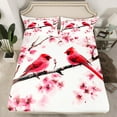 thumbnail image 2 of Manfei Cardinal Bird Queen Sheet Sets,Cherry Blossom Flat Sheet,Pink Red White Queen Fitted Sheet For Girl Teens,Breathable Home Decor,4-Piece, 2 of 7