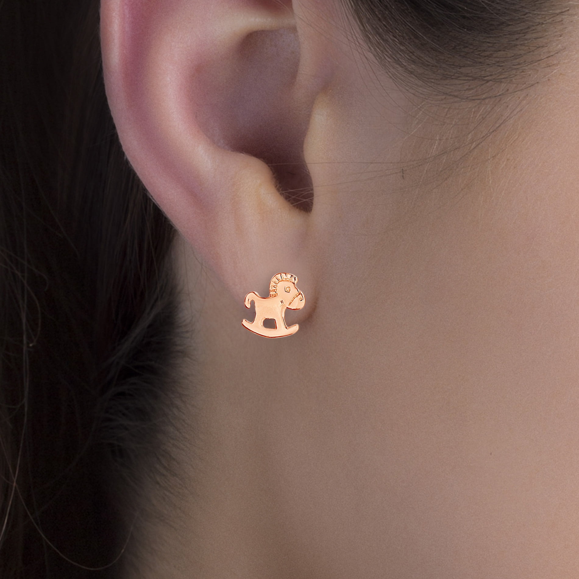 Beloved & Inspired Kid's Cubic Zirconia Bear Pony Ice Cream Ball Heart Stud Earrings Set, Rose Gold Plated Sterling Silver