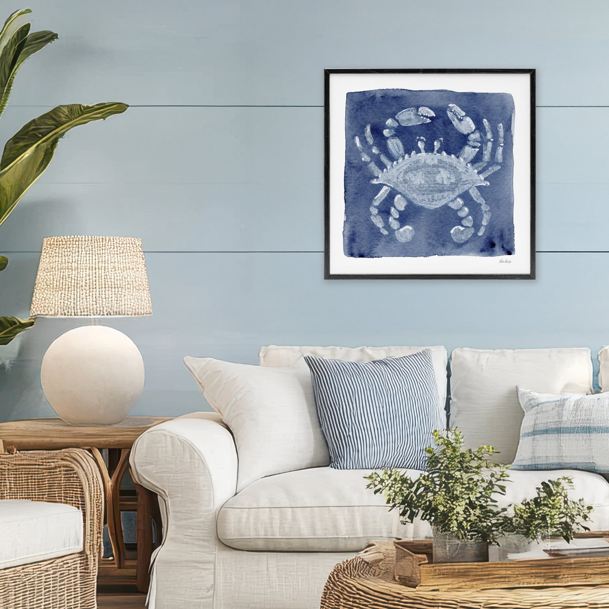 Stupell Industries White Crab on Indigo Black Framed Giclee Art, design by Patti Bishop