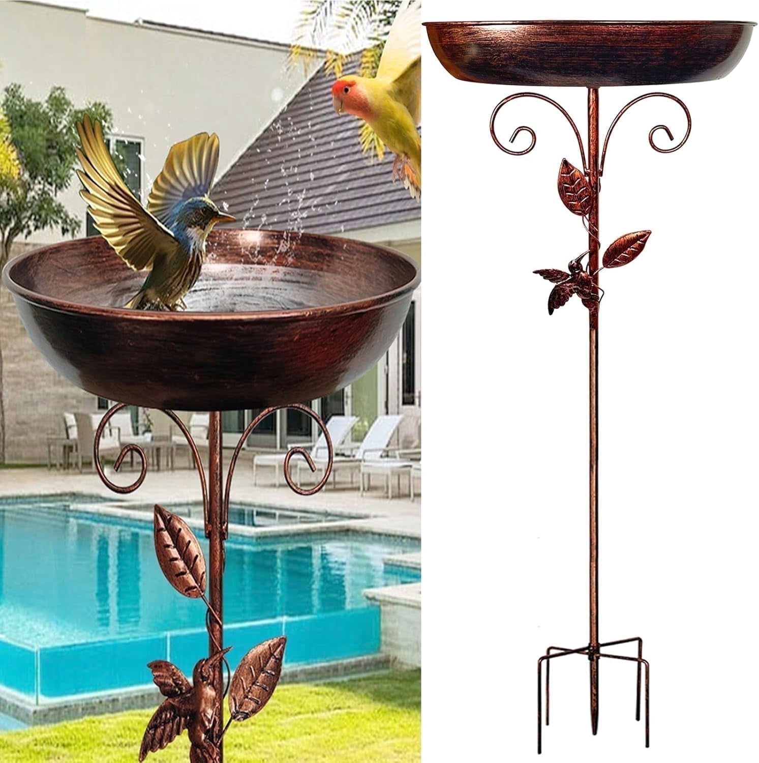 Wekvgz Bird Bath 39 Inches Sturdy Iron Garden Birdbath for Outside Vintage Standing Bird Bath Bowl for Outdoor Garden Patio Yard Lawn