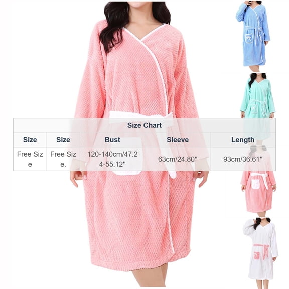 Kaemgyyd Robes for Women Fluffy Fuzzy V Neck Bath Robe Knee Length Bathrobe Bow Front Ladies Outfits(Watermelon Red,One Size)