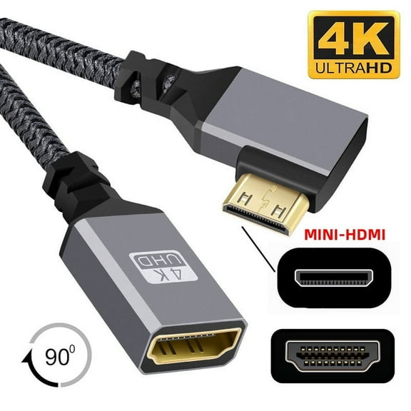 FVH 4K Type-C MINI HDMI 1.4 Male 90 Degree Left Angled to HDMI Female Extension Cable for DV MP4 Camera DC Laptop