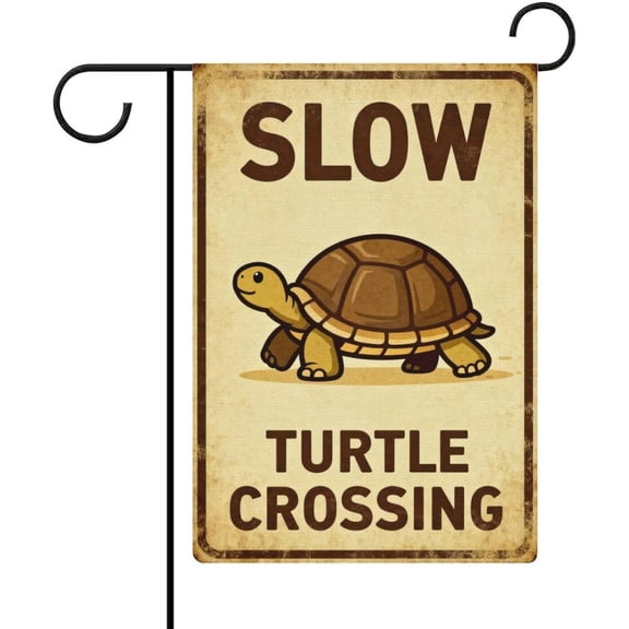 Garden Flag Warning Turtle Crossing Double Sided 12x18 Inch Burlap Seasonal Yard Decoration for Outside Porch