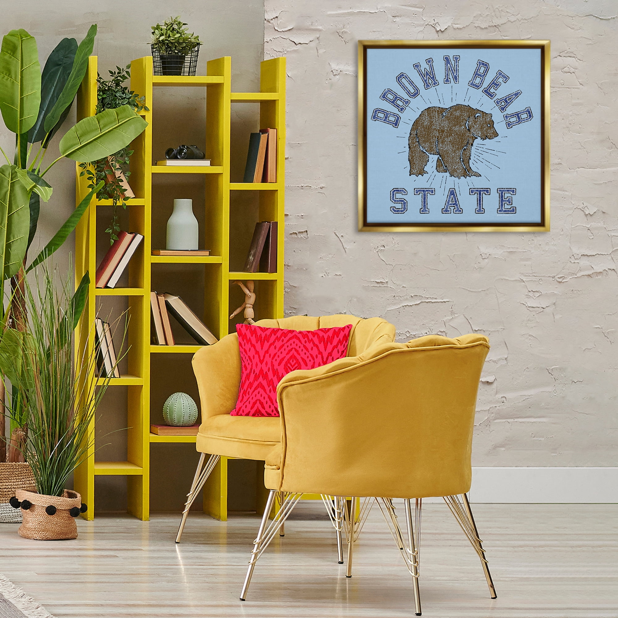Stupell Industries Brown Bear Varsity State Novelty & Humor Painting Gold Floater Framed Canvas Art Print Wall Art, 25 x 25