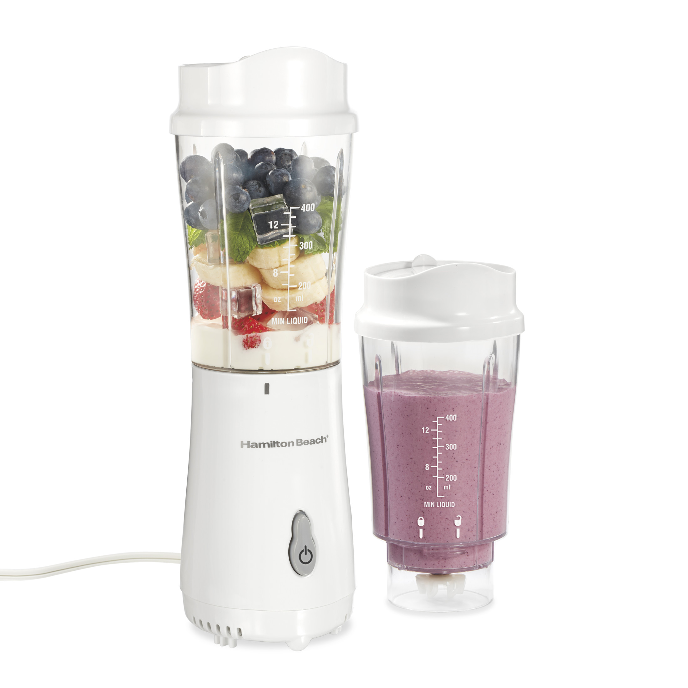 Hamilton Beach Personal Blender for Smoothies with 2 Travel Jars and Lids, White