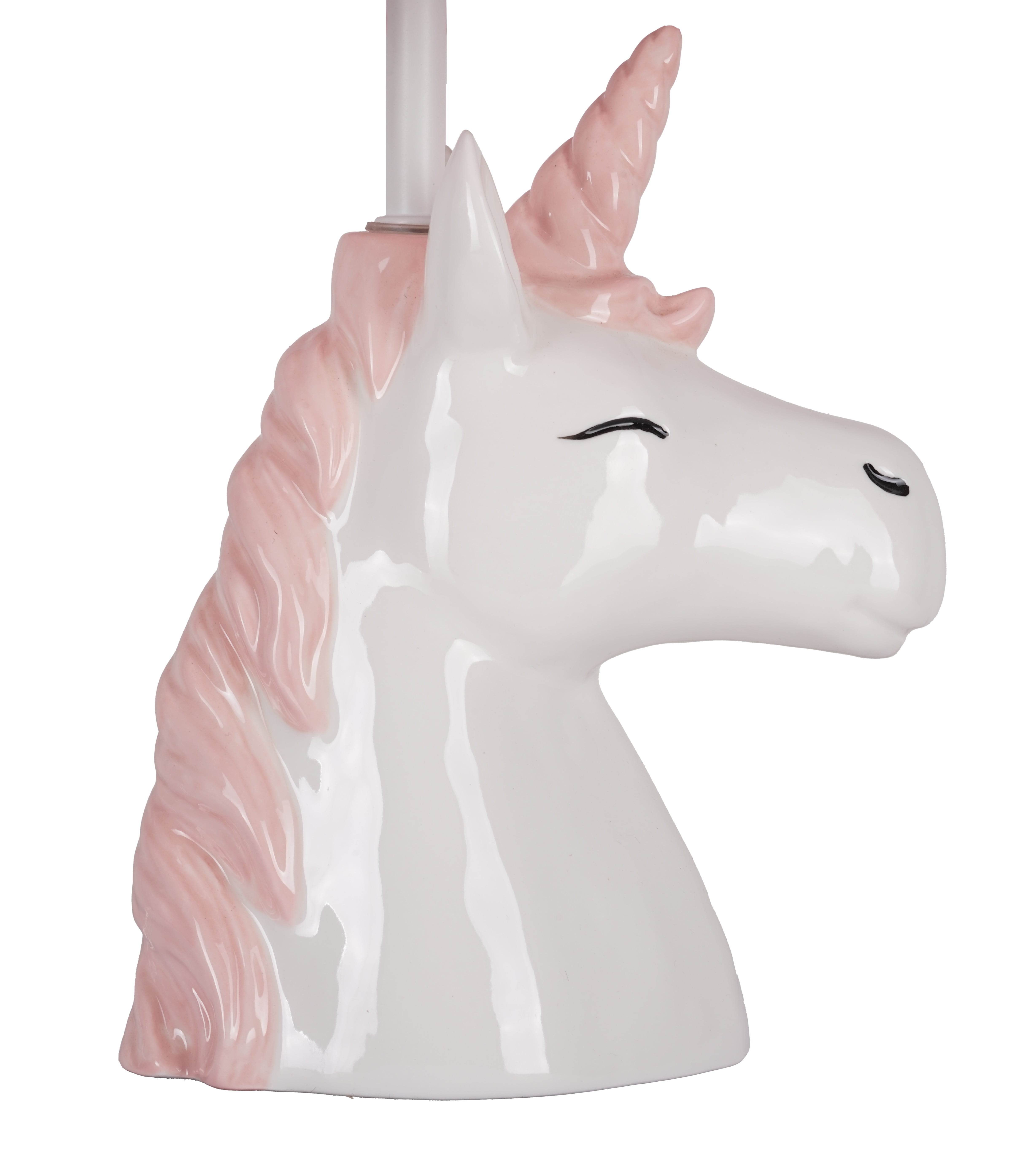 YourZone 16"H Ceramic Unicorn Accent Lamp, Pink and White Glossy Finish with Glow-in-the-Dark Star Print Shade