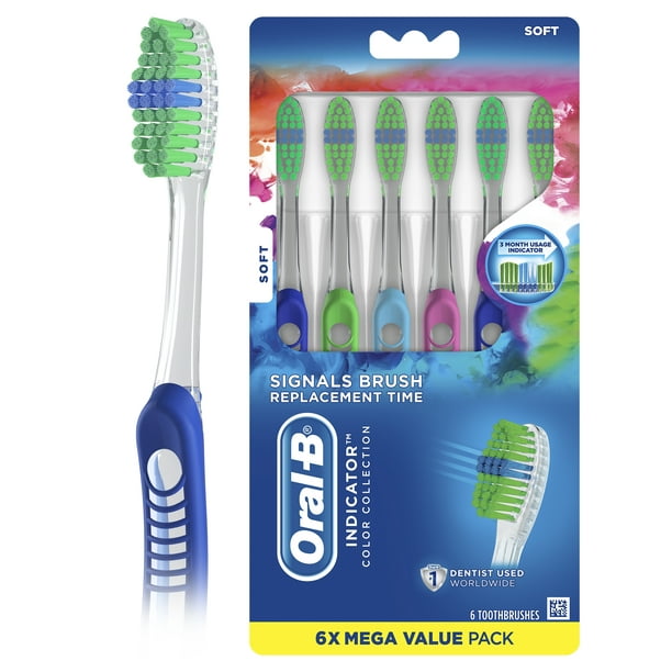 OralB Indicator Color Collection Manual Toothbrush, Soft, 6 ct