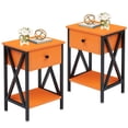 thumbnail image 7 of VECELO Nightstands Set of 2, Industrial End Table with 1-Drawer & Storage Shelf, Small Bedside Table Organizer for Small Space, Side Table for Bedroom Living Room, Orange, 7 of 7