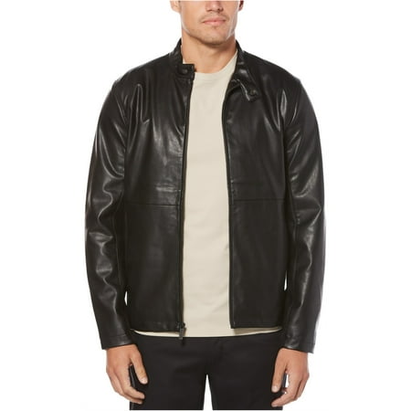 Perry Ellis Mens Faux Leather Full-Zip Bomber Jacket