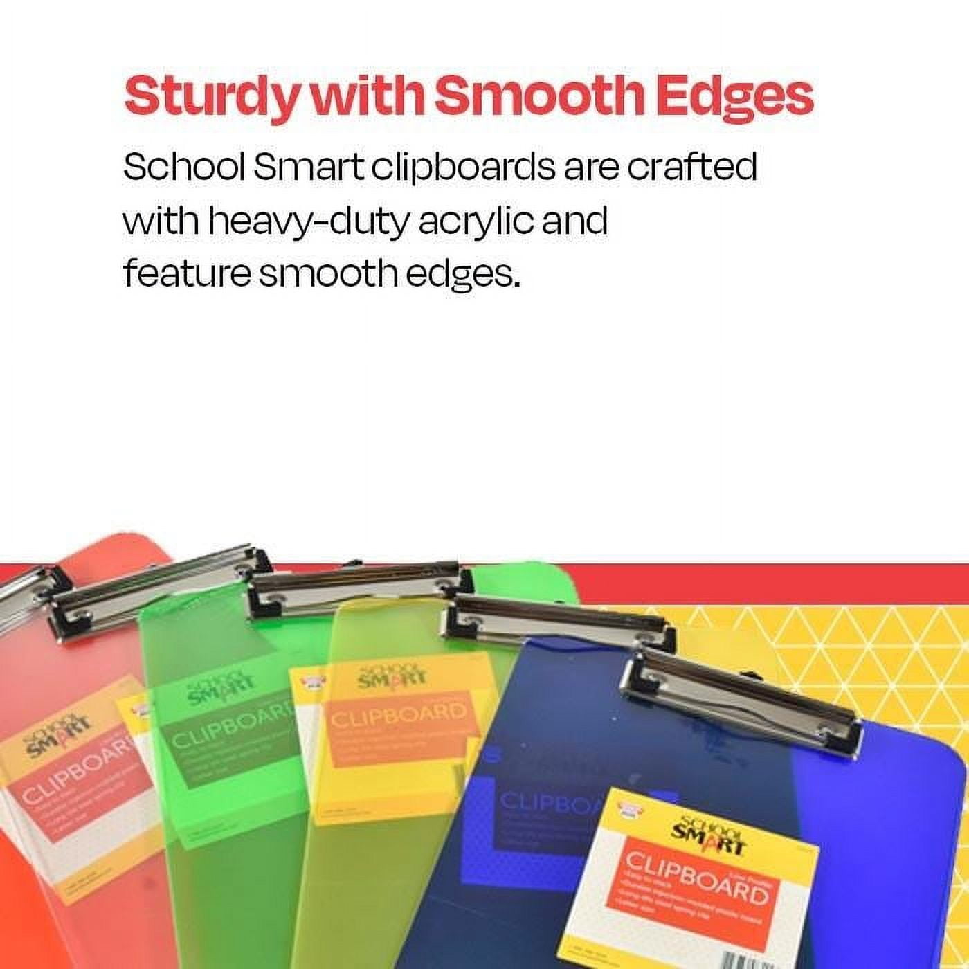 School Smart Low-Profile Acrylic Clipboard, Plastic, Colors May Vary