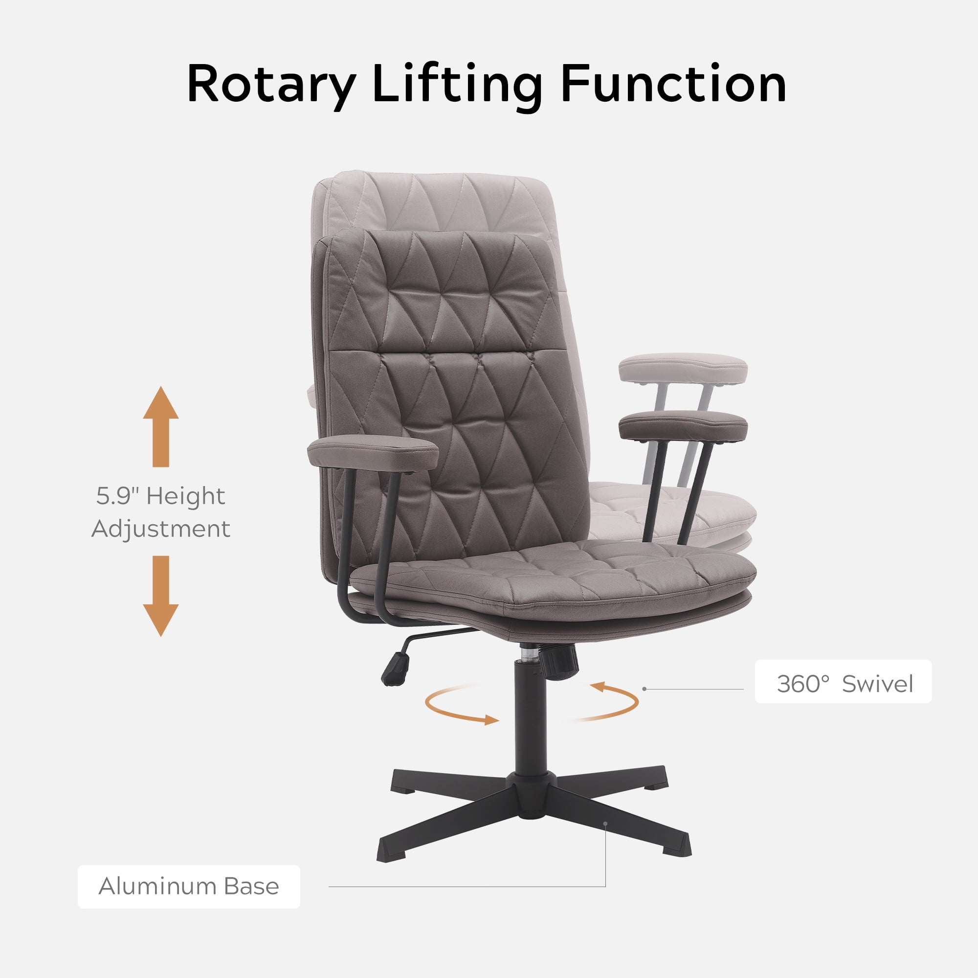 EYYTHUNG Swivel Home Desk Chair with Arms, Adjustable Working Computer Chair, No Wheels, Brown