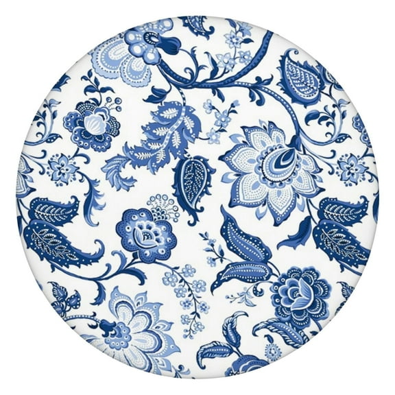 44in Round Tablecloth with Elastic Edge, Waterproof Fitted Table Cover for 36-44" Tables, Floral Theme Polyester Reusable Table Cloths Wipe Clean for Picnic, Dining, Outdoor Use and Party Decor