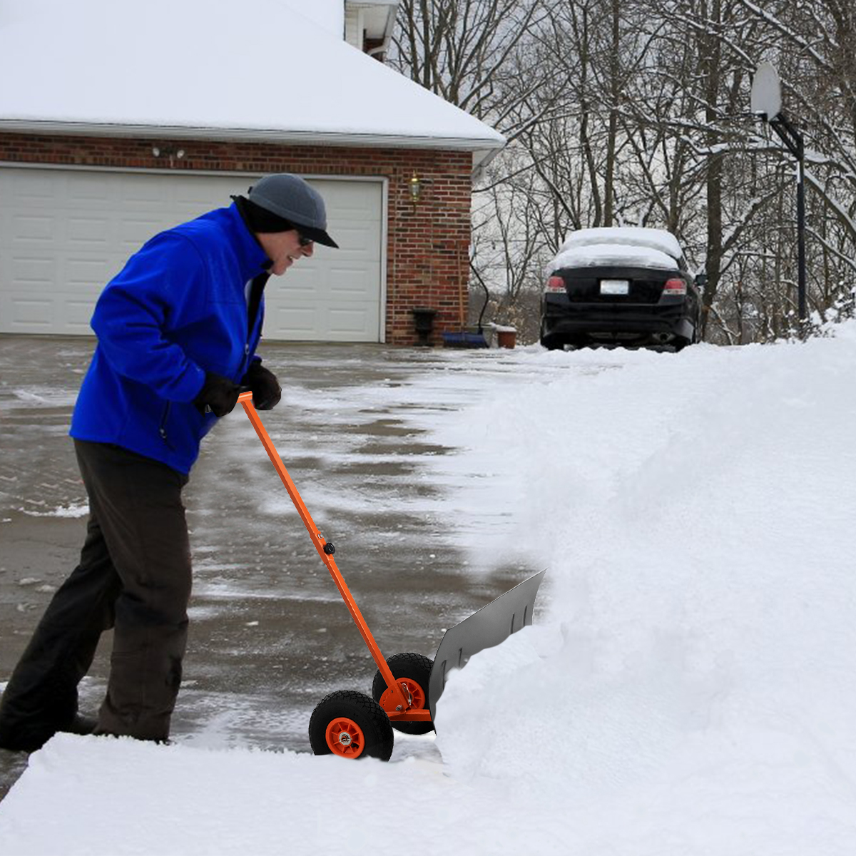 Costway Adjustable Wheeled Snow Pusher/Shovel Heavy Duty Efficient Snow  Removal Tool