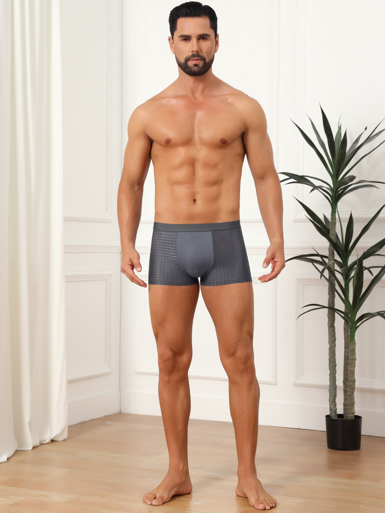 DARING DIVA Men's Mid Rise Hollow Mesh Underwear 28 2 Black 2 Gray