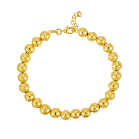 JewelStop 14K Yellow Gold Polished Finish 7mm Includes 1 -2" Extender Bead Chain Bracelet with Lobster Clasp - 8.25"