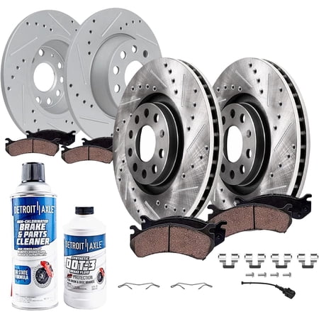 Detroit Axle - Brake Kit for Volkswagen Jetta Eos CC Audi A3 Quattro Rear Drilled and Slotted Disc Brake Rotors Ceramic Brakes Pads : 12.28" inch Front and 11.10" inch Rotors