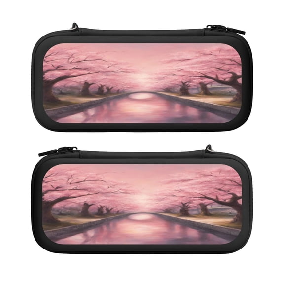 Cherry Blossom, Carrying Case For Nintendo Switch & OLED Version, Eva Lightweight Shockproof Protective Pouch Case for Game Console & Accessories with 10 Game Card Slot & Wristband, Black