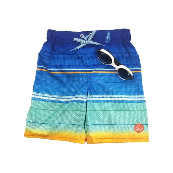 Zeroxposur Boys Blue Stripe Board Shorts Swim Trunks Set With Goggles Med 5-6
