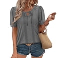 thumbnail image 2 of Camisetas Casuales de Manga Corta de las Mujeres con Cuello en V, Cuello Redondo, Color Sólido Blusa Ligera de Poliéster, 2 of 7
