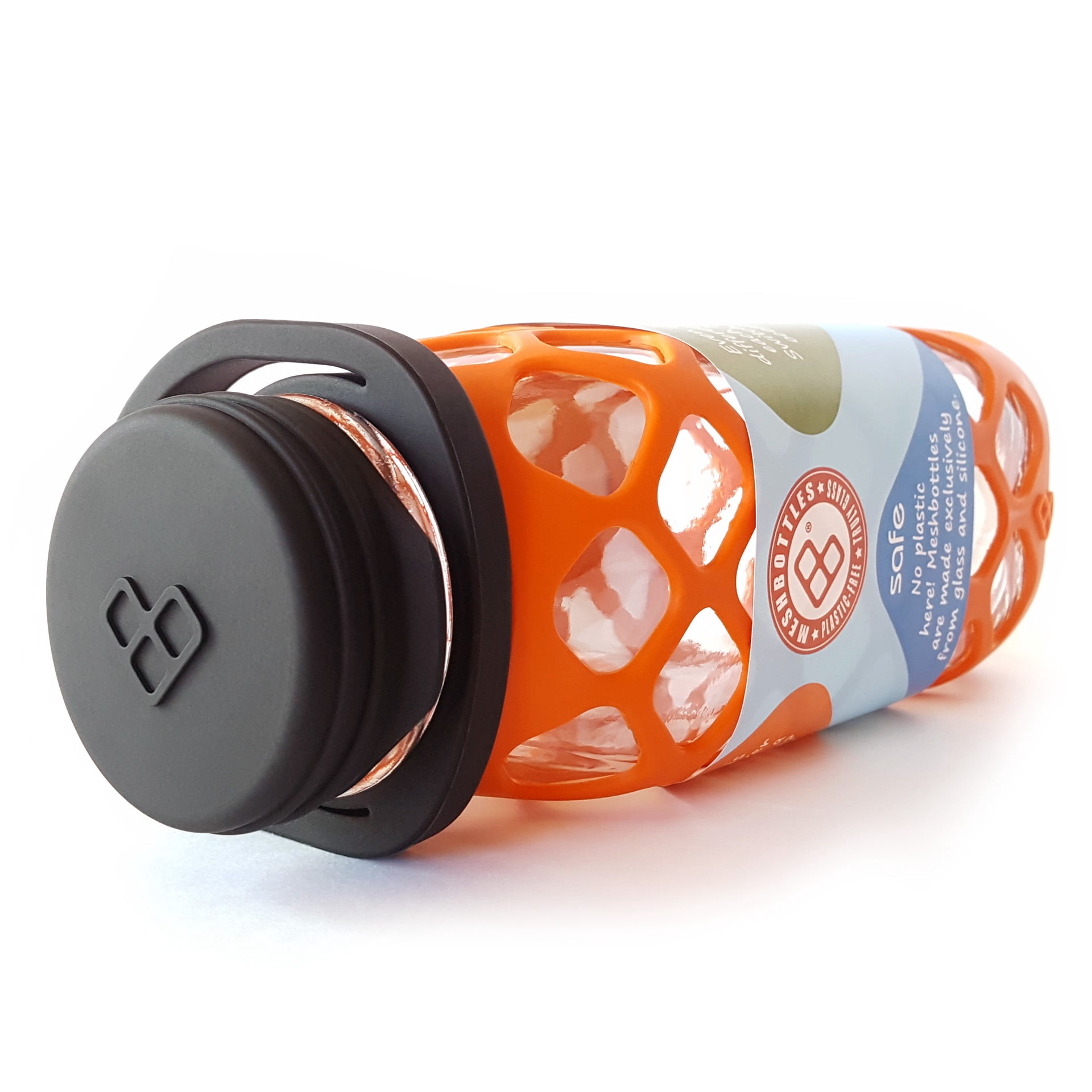 Meshbottle with Silicone Top - Burnt Orange - Plastic-free, BPA-free, Phthalate-free Glass Water Bottle - 16 oz