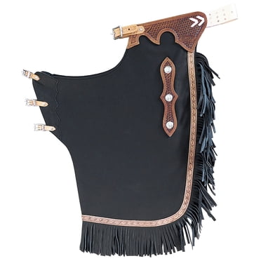 Hilason Western Bull Riding Chinks Chaps Adult Pro Rodeo Bronc Leather Black