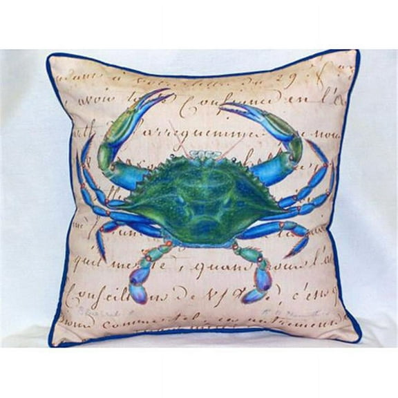 Betsy Drake  Male Blue Crab Beige Indoor-Outdoor Pillow