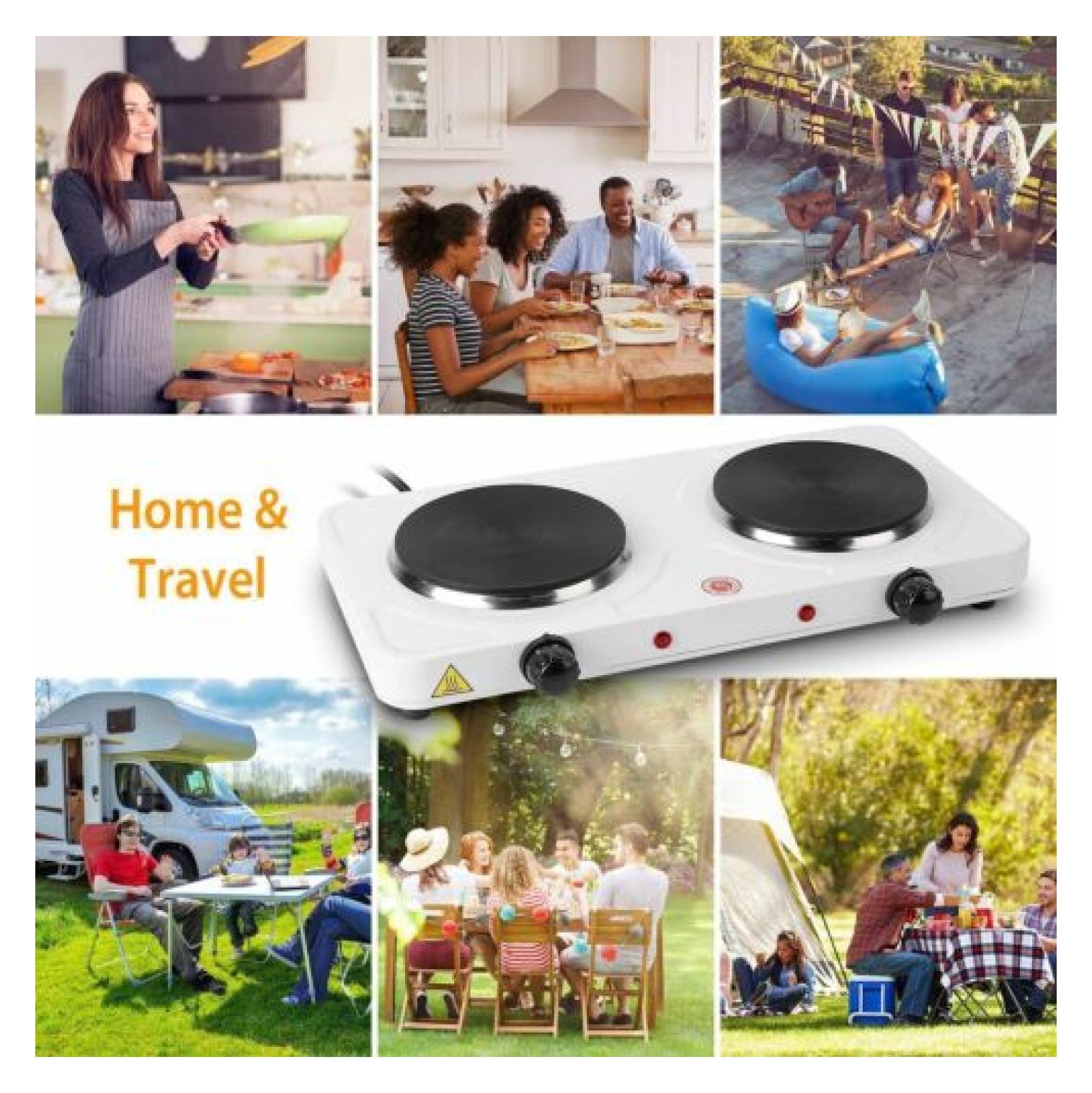 2000W Portable Cooktop Dual Burner Cast Iron Electric Stove for Kitchen Cooking
