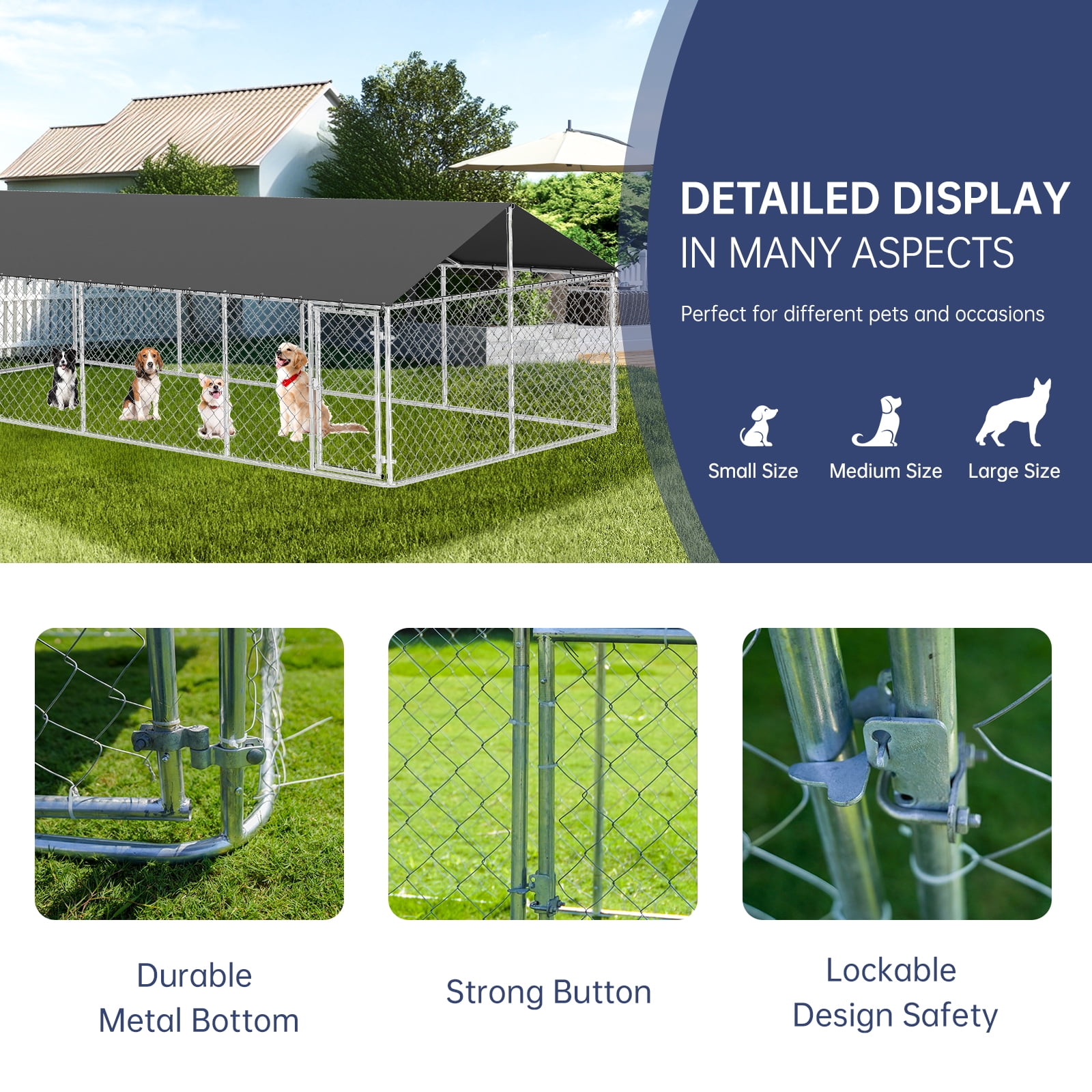 Outdoor Dog Run Enclosure Heavy Duty Dog Kennel Pen Mesh Dog Extra-Large Cage Pet Kennel Steel Fence with Double Secure Lock(19.68'x 9.84')
