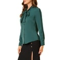 thumbnail image 5 of INSPIRE CHIC Women's Tie Bow Neck Contrast Trim Long Sleeve Office Blouse Top, 5 of 7