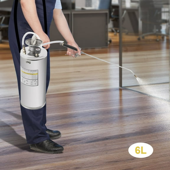 1.5Gal Stainless Steel Sprayer, Hand Pump Sprayer with Pressure Gauge&Safety Valve, Adjustable Nozzle Suitable for Gardening& Sanitizing