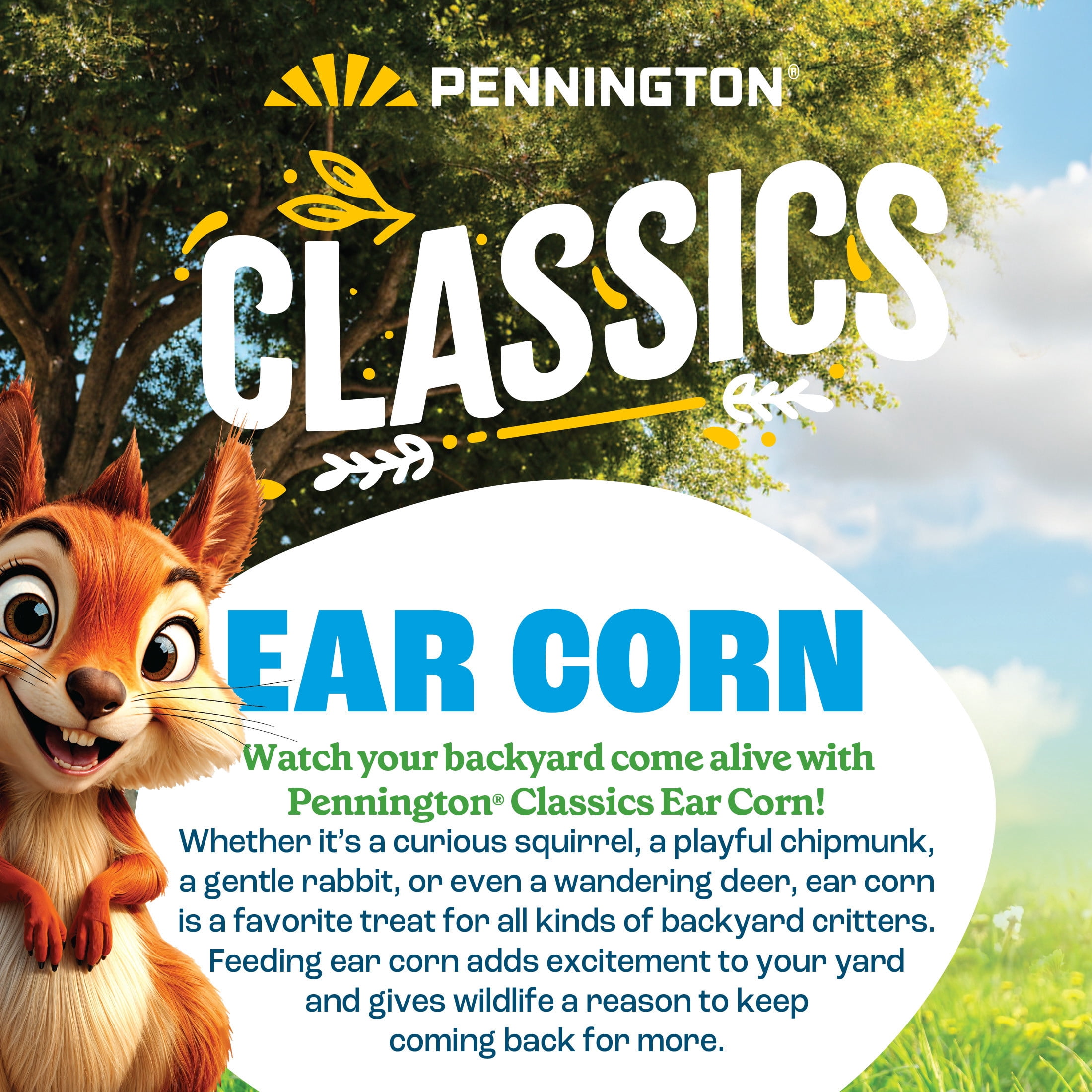 Pennington Classic Whole Ear Corn, Squirrel and Critter Feed, 6.5 lb. Bag, Dry, 1 Pack