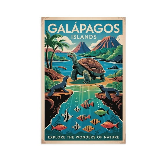 Retro Galápagos Islands Poster Vintage Ecuador Tourism Art for Nature Enthusiasts Print Poster