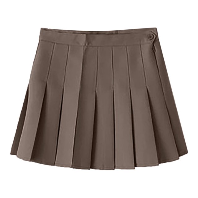 Faldas plisadas Prolriy para mujer, falda acampanada con cadena en la cintura para mujer, falda plisada a cuadros de cintura alta, faldas para mujer, color café S
