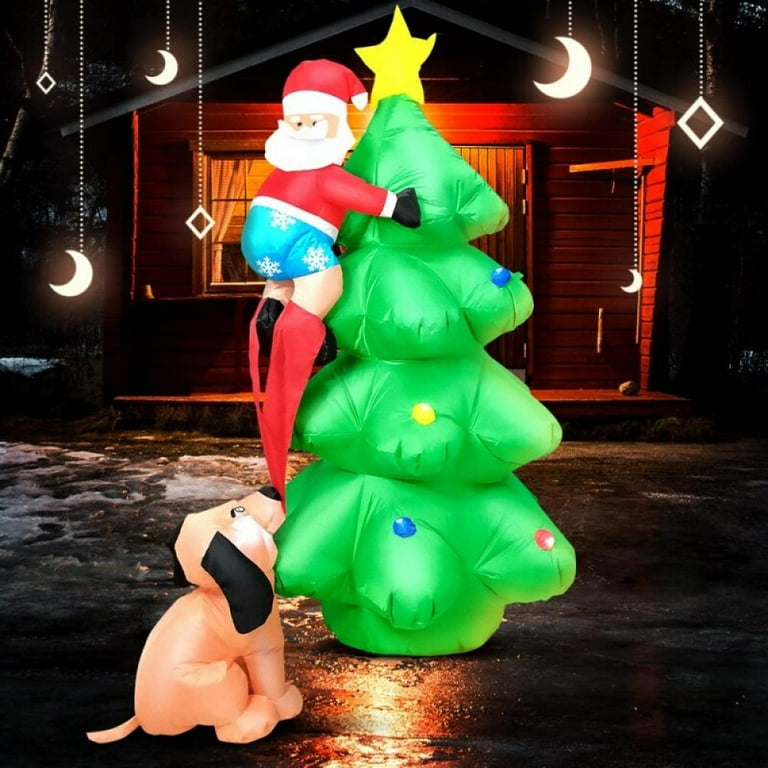 6 Foot Tall LED Inflatable Christmas Tree Santa Claus Dog Yard