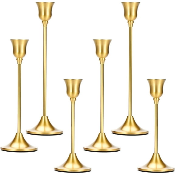 2 Sets(6 Pcs) Candle Stick Holders, Brass Gold Metal Taper Candle Holders, Vintage Modern Decorative Centerpiece Candlestick Holders for Table Mantel Wedding Housewarming Gift