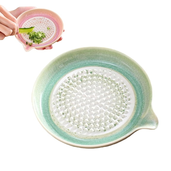 Generic Ceramic Garlic Grater Plate, Multipurpose Kitchen Grinder for Vegetables, Fruits and Onion, Green, 5.9 x 5.9 inches