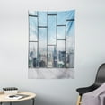 thumbnail image 1 of Modern Decor Tapestry, Office with Big Wide Windows City Building Skyscrapers View Art Photo, Wall Hanging for Bedroom Living Room Dorm Decor, 40W X 60L Inches, Sky Blue and Grey, by Ambesonne, 1 of 2