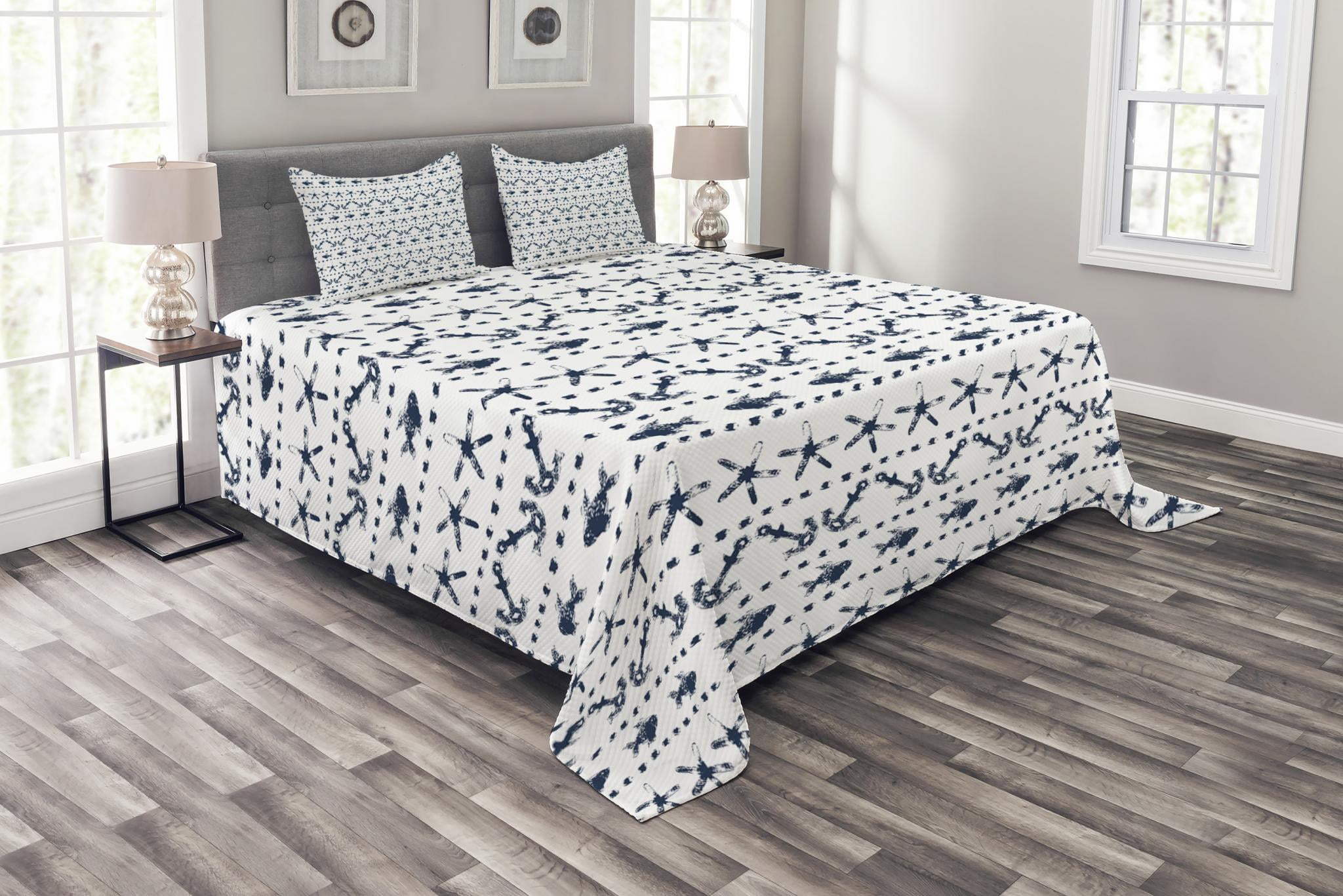 Navy Blue Bedspread Set, Navy Yatch Themed Design with ...