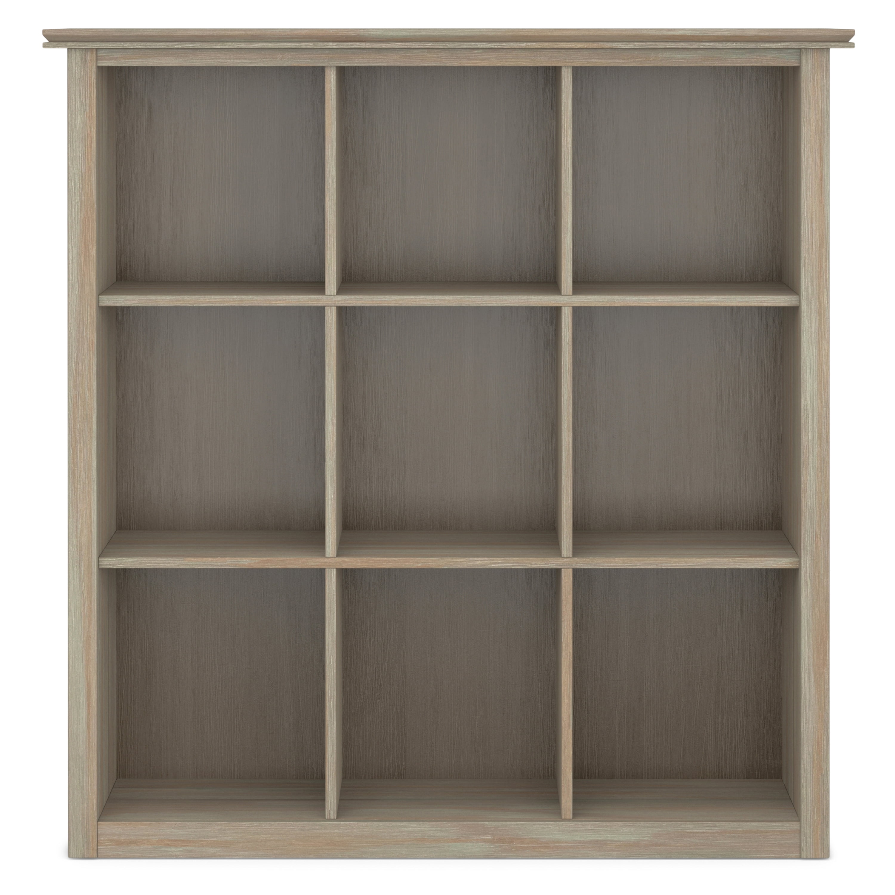 Simpli Home Artisan 45 inch x 43 inch Solid Wood Transitional 9 Cube Bookcase and Storage Unit in Distressed Grey