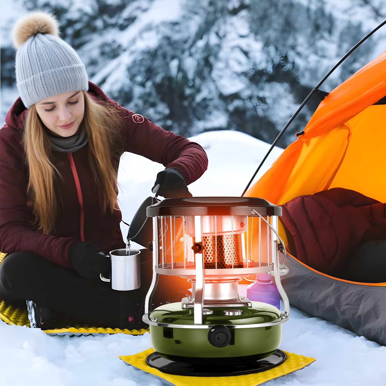 2-in-1 Kerosene Heater & Stove 9000 BTU, Portable Non-Electric Indoor/Outdoor Radiant Heater for Camping, Cooking, Emergency Heat