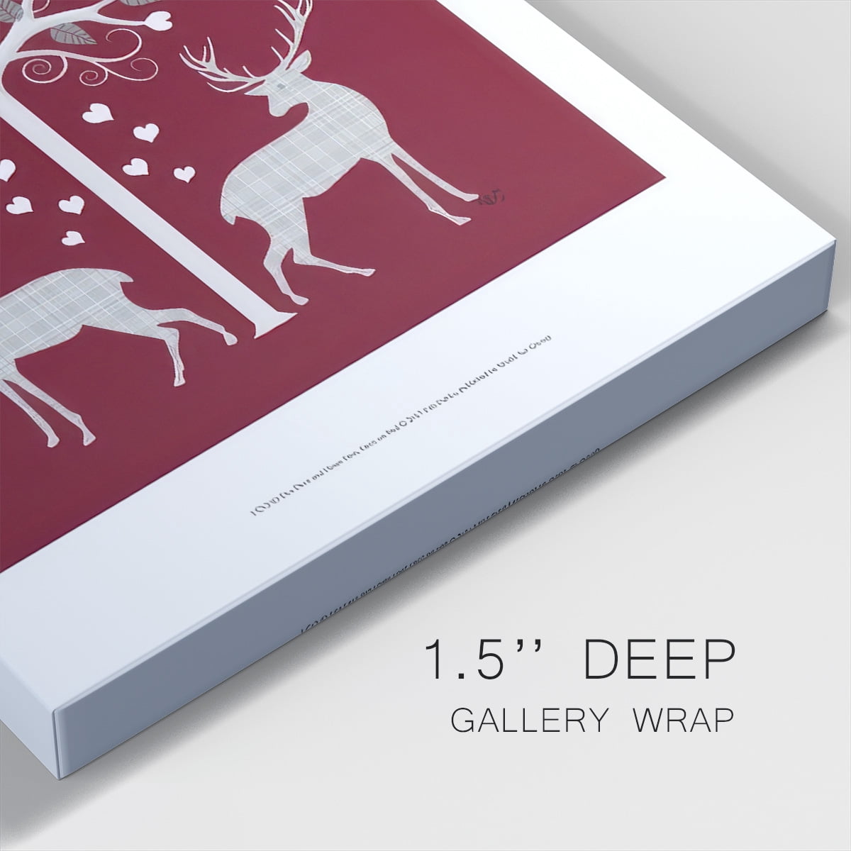 Christmas Des - Deer and Heart Tree, Grey on Red- Gallery Wrapped Canvas