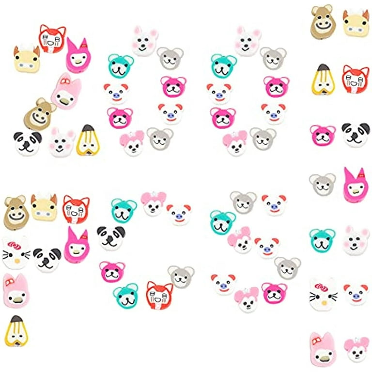 1 Box 200Pcs Animal Polymer Clay Beads Colorful Cat Dog Chicken Loose  Spacer Beads Slime Charms Hole Drilled with Elastic Thread for DIY Making
