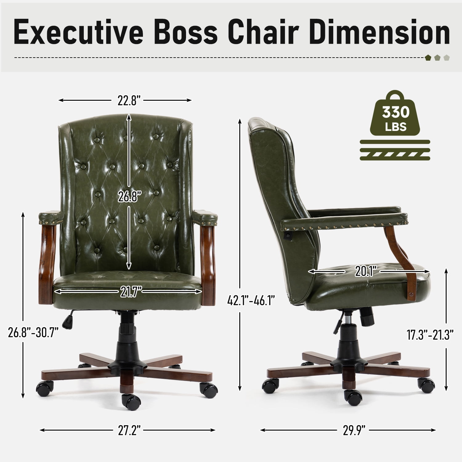 AVAWING Ergonomic Executive Office Chair, Vintage Faux Leather Swivel Work Chair, Green
