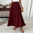 thumbnail image 2 of Women’s High Waist Maxi Skirt with Smocked Elastic Waistband and Tiered A Line Silhouette Casual Long Skirt with Pockets Wine M, 2 of 7
